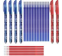 SEND UP Lot 28 Stylos Gel Effaçables : 6 Stylos (2 Rouges, 4 Bleus) + 22 Recharges (6 Rouges, 16 Bleues) - Pointe 0,5mm - Fourniture École, Tissu et Cuir - Encre Haute Capacité - Cadeau Pratique