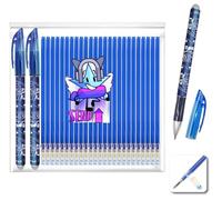 SEND UP Lot 52 Stylos Gel Effaçables Bleus : 2 Stylos + 50 Recharges - Compatible Legami 0,5mm - Idéal École, Bureau, Tissu et Cuir - Encre +20% - Emballage Éco-Responsable et Cadeau Pratique