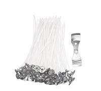 Senda Lot de 100 mèches de bougie, 15 cm, naturelles pré-cirées avec 3 trous en acier inoxydable pour la fabrication de bougies, les loisirs créatifs