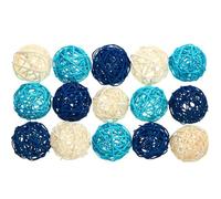 Senda Lot de 15 boules rondes en rotin - Boules décoratives naturelles - Pour loisirs créatifs, fête, centres de table de mariage, lapin, perroquet, oiseaux - 5 cm - Bleu