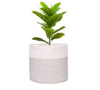 Senda Pot de fleurs avec doublure pour plantes d'intérieur, panier de rangement pliable en coton tissé pour plantes, pot de fleurs, panier à linge, organisateur de jouets (blanc, 20 x 20 cm)