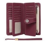 SENDEFN Portefeuille pour Femme en Cuir Véritable avec Protection RFID - Grande Capacité - avec 24 Compartiments pour Cartes et Dragonne Amovible