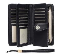 SENDEFN Portefeuille pour Femme en Cuir Véritable avec Protection RFID - Grande Capacité - avec 24 Compartiments pour Cartes et Dragonne Amovible