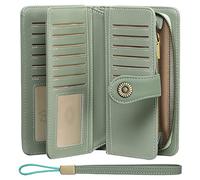 SENDEFN Portefeuille pour Femme en Cuir Véritable avec Protection RFID - Grande Capacité - avec 24 Compartiments pour Cartes et Dragonne Amovible