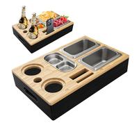 SenDeluz Plateau Repas Canapé, Plateau en Bois canapé de Collation Plateau Canape Multifonction Plateau Aperitif Bambou Plateau de lit, Plateau de Service avec Deux Bols à Collations pour Boissons