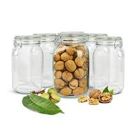 Sendez 6 bocaux de conservation de 1500 ml avec fermeture mécanique + 10 étiquettes, 6 joints et stylo