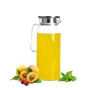 Sendez Carafe en verre de 1,5 l, avec filtre en acier inoxydable, carafe à eau en verre, résistante à la chaleur, avec anse et bec verseur, carafe à jus et à eau transparente