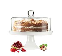 Sendez Cloche en verre, cloche à gâteau, cloche à fromage, avec socle en porcelaine, plat à tarte, plat à gâteau