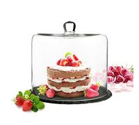 Sendez Cloche en verre sur plaque en ardoise 28x25 cm - Cloche à gâteau, cloche à fromage, plat à tarte avec couvercle