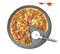 Sendez Lot d'assiettes à pizza en ardoise de 36 cm avec rainures pré-fraisées, roulette à pizza en ardoise, planche à pizza avec bord cassé, antidérapant, idéal pour servir et couper des pizzas