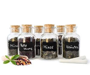 Sendez Lot de 12 bocaux à épices avec bouchon en liège et étiquettes 180 ml