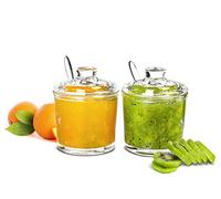 Sendez Lot de 2 boîtes à confiture en verre de 200 ml avec couvercle et cuillère en acier inoxydable - Pot à miel, boîte à parmesan et épices