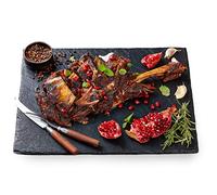 Sendez Lot de 2 plateaux en ardoise 30 x 20 cm anthracite - Plateaux de service en ardoise naturelle avec bord cassé pour amuse-bouches, fromage, sushis et collations