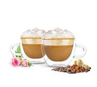 Sendez Lot de 4 tasses à cappuccino à double paroi avec anse et cuillères 290 ml