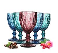 Sendez Lot de 6 verres à vin colorés 300 ml avec relief - Verres à vin rouge, verres à vin blanc