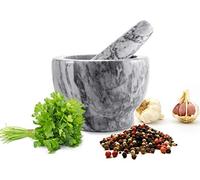 Sendez Mortier avec pilon - 2 pièces - En marbre - Diamètre : 13 cm - 2,3 kg