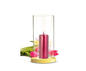 Sendez Photophore cylindrique en verre avec assiette en bois - Décoration de table - Lanterne