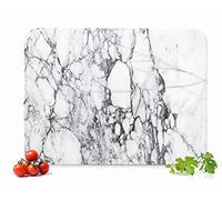 Sendez Planche à découper en marbre 40 x 30 cm - Planche à découper - Planche à fromage - Plaque de service en pierre naturelle massive avec pieds en caoutchouc