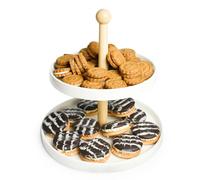 Sendez Présentoir à gâteaux à 2 étages en porcelaine avec tronc en bois
