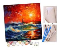 SENDJJ Peinture par Numero Adulte Le coucher de soleil sur les vagues de la mer (1) animal DIY Peinture à l'huile Numéros Toile Paint by Numbers Peindre par Nombre Kits sans Cadre 40x40cm
