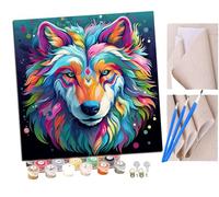 SENDJJ peinture par numero adulte loup animal coloré (16) Cadeau de Peinture à l'huile de Bricolage numérique aquarelle man pour Enfants Adultes Peindre par Nombre Kits Home Decor 16 * 16 Pouces