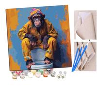 SENDJJ Peinture par Numero Adulte Singe de toilette coloré (6) DIY Peinture à l'huile Numéros Toile Paint by Numbers Peindre par Nombre Kits sans Cadre 40x40cm