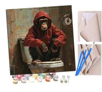 SENDJJ Peinture Par Numero pour Adulte und Enfant Singe de toilette animal drôle (4) Débutants Kit de Bricolage Peinture à l'huile sur Toile avec Acrylique et Pinceaux 40 x 40cm (sans Cadre)
