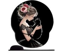 SENDJJ Tapis De Souris avec Repose Poignet en Gel Chat Noir et Fille Rose Ergonomique Confort avec Repose-Poignet Gaming Mouse Pad pour Ordinateur et Ordinateur Portable