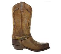 Sendra Boots 3434 Sam Marron Motard Biker Bottes Western Santiag Bout Carré Talon Légèrement Incliné Tressé Boucles Tirer Fait Main Cuir Véritable Taille 42
