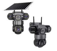 SENECESLI Caméra de sécurité Solaire 4G, Triple Objectif 2 MP HD, Couverture 360°, Détection de Mouvement AI, Suivi Automatique PTZ, Conversation Bidirectionnelle, Zoom 10X, Panneau