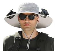 SENECESLI Chapeau de Ventilateur Solaire, Chapeau de Pêche en Plein Air à Bord Large avec 2 Ventilateurs pour Hommes, Charge USB et Double Approvisionnement en Solaire, Chapeaux de Seau (Gris Clair)