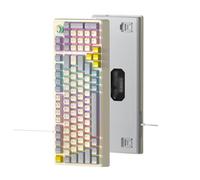 SENECESLI Clavier de Jeu, Clavier Mécanique 98 Touches rétroéclairé RVB échangeable à Chaud avec Interrupteur Rouge Linéaire et Bouton Rotatif (Gris Beige Jaune)