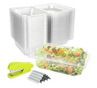 SENENQU Lot de 100 Barquette Alimentaire Jetable 750ml, 22×14×7.5 CM Barquette Plastique avec Couvercle, Boite Plastique Alimentaire Jetable Avec Agrafeuse et 1000 Agrafes
