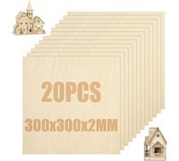 SENENQU Lot de 20 Contreplaqué 2 mm, 300 x 300 mm x 2 mm Panneau de Contreplaqué, Planche de Bois Pour Pyrogravure Bricolage Artisanate en Bois Modèles et Peintures