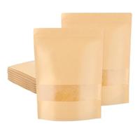 SENENQU Lot de 25 Sachet kraft Alimentaire avec Fenetre, 30×40CM Sachet Kraft Zip Réutilisables, Imperméable Sac Kraft Alimentaire Petit Format pour Noix, Nourriture