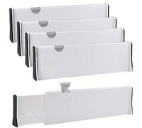 SENENQU Lot de 4 Séparateurs de Tiroirs Extensibles 37.8-54 CM H-12.7CM en Plastique, Ajustables, Organisateurs de Tiroirs pour Vêtements et Couverts, Commode, Bureau