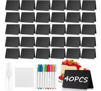 SENENQU Lot de 40 Mini Tableau Noir Avec 12 Stylos de Couleur, Type A - Mini Panneau D'affichage, Petit Tableau Noir pour Boulangerie, Buffet, Mariage, Fêtes, Signes pour la Nourriture (10 x 7 cm)