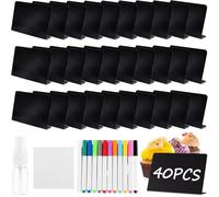 SENENQU Lot de 40 Mini Tableau Noir Avec 12 Stylos de Couleur, Type L - Mini Panneau D'affichage, Petit Tableau Noir pour Boulangerie, Buffet, Mariage, Fêtes, Signes pour la Nourriture (10 x 7 cm)