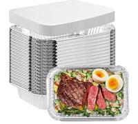 SENENQU Lot de 50 Barquette Aluminium avec Couvercle 1.9L, 1900ML Barquette Alimentaire Jetable Pour Barbecue la Cuisson Grillage Cuisine Restauration