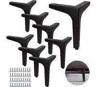 SENENQU Lot de 8 Pieds de Canapé Metal 17 cm, Pieds de Table Basse Métal Charge Jusqu'à 600 KG Pied de Meuble Noir, Support de Table en Fer Forge/Sofa, Pied pour Meuble TV, Placard, avec 40 vis
