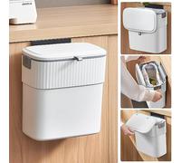 SENENQU Poubelle suspendue avec couvercle de 9 l - Petite poubelle suspendue - Pour cuisine, caravane - À suspendre - Montage mural - Pour camping-car, salle de bain - Blanc