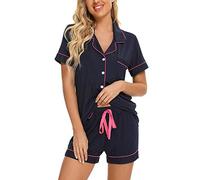Senert Ensemble de pyjama pour femme à manches courtes, vêtements de nuit doux boutonnés, ensemble de pyjama de maternité et post-partum, tailles S à XXL, Medium