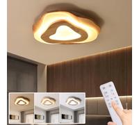 SENFAY Plafonnier LED Bois Naturel Ø40cm, Lampe de Plafond Dimmable avec Télécommande, Design Moderne Forme Cœur en Bois Chêne, 35W 3200lm, Plafonnier Chambre Salon Cuisine avec Mémoire et Veilleuse