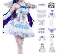 SENGDUJH Robe de cosplay, robe de soirée avec ailes angulaires, robes Lolita blanches sans manches avec culotte japonaise pour fille, chaussettes pour Halloween, Comic-Con (blanc, M)