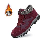 SENGHUI Women's Winter Thermal Villi Leather Platform Fashion High Top Boots,Fleekcomfy Snowy Villi Leather Ankle Boots for Outdoor Walking (42,Red)