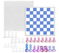 SENHAI Ensemble de moules en résine, 1 moule en silicone pour plateau de jeu à damier et 16 pièces d'échecs 3D en résine, pourfabrication la les loisirs créatifs, les jeux de société en plein air