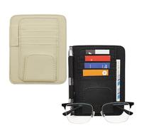 SENHAI Lot de 2 organiseurs de Pare-Soleil de Voiture, Petite Pochette de Rangement en Cuir pour intérieur de Voiture, Pochette de Rangement en Cuir pour Cartes, Lunettes de Soleil, Stylo (Beige et