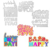 SENHAI Lot de 3 matrices de découpe pour la fabrication de cartes, mots « Happy Birthday Wishes » et « Happy Flower Wishes Words » et « All You Need is Love » pour la fabrication de cartes