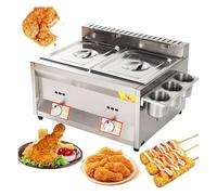 SenhE Friteuse à Gaz à Double Cylindre, Fryer à Gaz de Comptoir en Acier Inoxydable, avec Cuillère à Panier pour la Machine à Frire de Cuisine Familiale de Comptoir de Restaurant