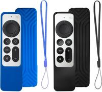 Senior-2 X Apple Tv Remote Control Case, Shockproof Silicone Silky Soft Full Protective Cover, Compatible With Apple Tv 4K Siri Remote 3, 2 Generation 2022 2021 (Black+Royal Blue)[L1111]